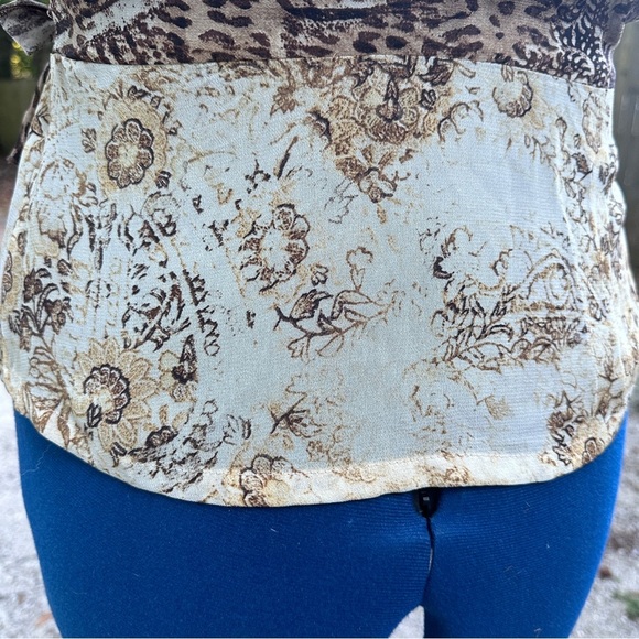 Vintage 90s Clio Cream Animal Print Short Sleeve Wrap Top Women’s Size Small EUC - Picture 16 of 16